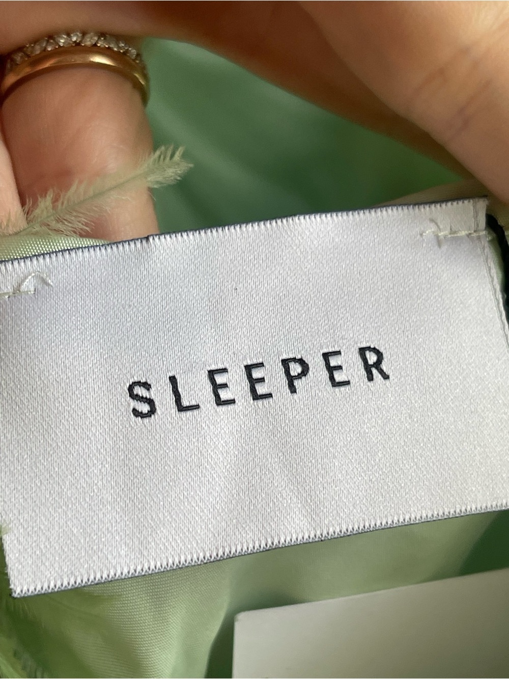 Sleeper NWT Boheme Feather-Trimmed Satin Slip Mini Dress in mint green - Picture 4 of 10